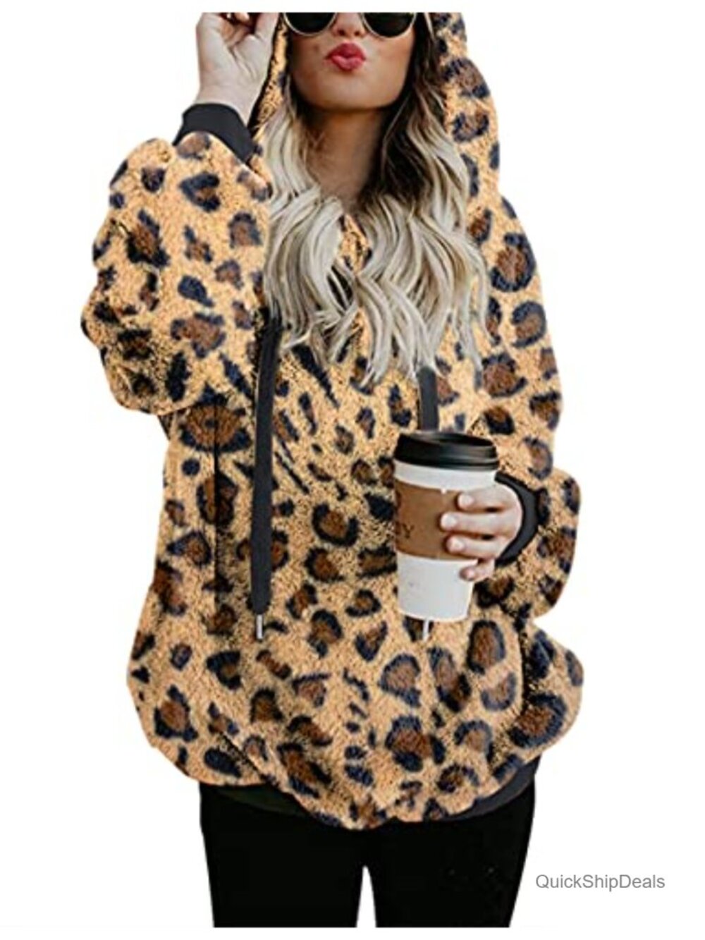 Women's Faux Fleece Zip Hoodie Pullover Fleece Sherpa Fuzzy Oversized